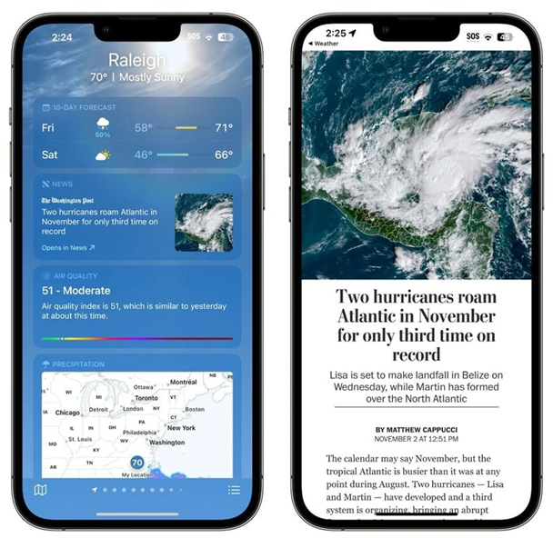 武汉苹果14维修分享iPhone 14手机如何看天气时顺带看新闻 