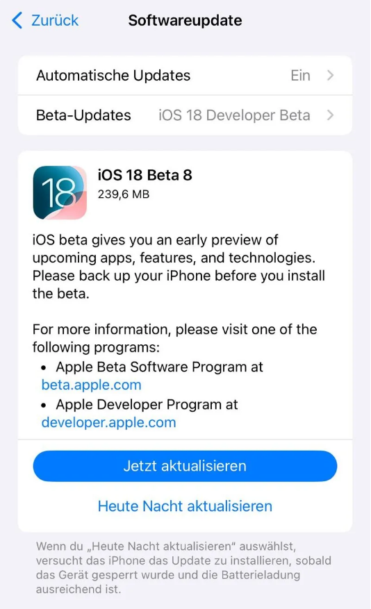 武汉苹果手机维修分享苹果 iOS / iPadOS 18 开发者预览版 Beta 8 发布 